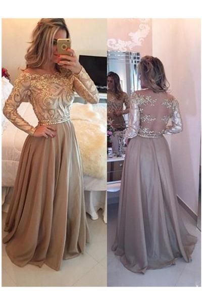 prom dresses with sleeves a-line cowl gold long prom dresses,long sleeves evening dress n04 xxoonap