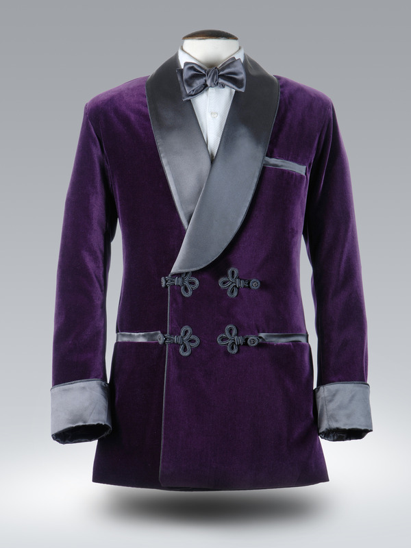 purple velvet/black silk smoking jacket gqbargg