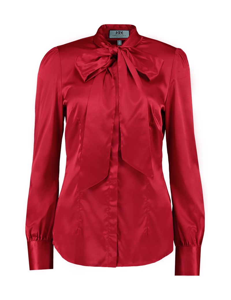 red blouse womenu0027s red fitted luxury satin blouse - pussy bow mqaexjc