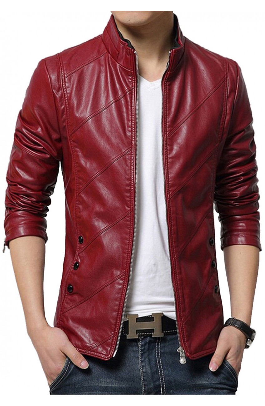 red leather jacket casual style menu0027s slim fit red faux leather jacket vyrqdzv