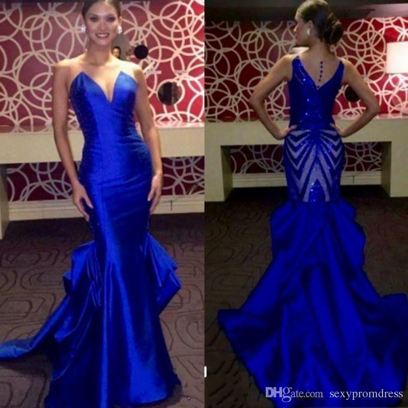royal blue prom dresses elegant royal blue evening gowns sheer neck sleeveless satin mermaid prom  dresses zosrhbx