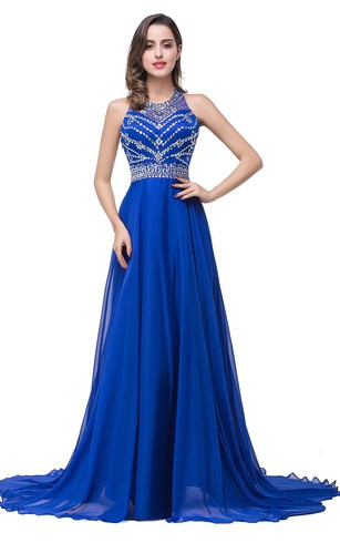 royal blue prom dresses newest royal blue chiffon 2016 prom dress a-line beadings sweep train ... hoapaja