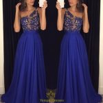 royal blue prom dresses royal blue one shoulder lace bodice embellished chiffon prom dress fgijjss
