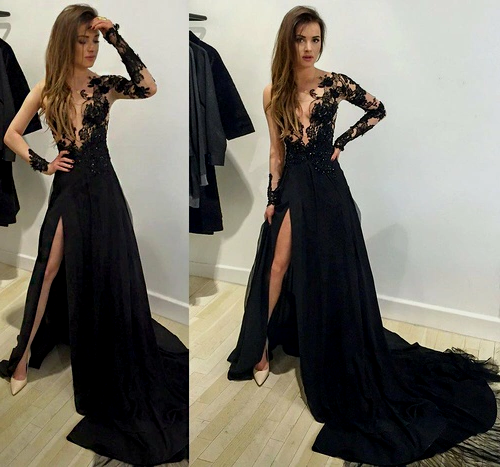 sexy prom dress,leg slit prom dress, black prom dress, long prom dress ... vuxzoue