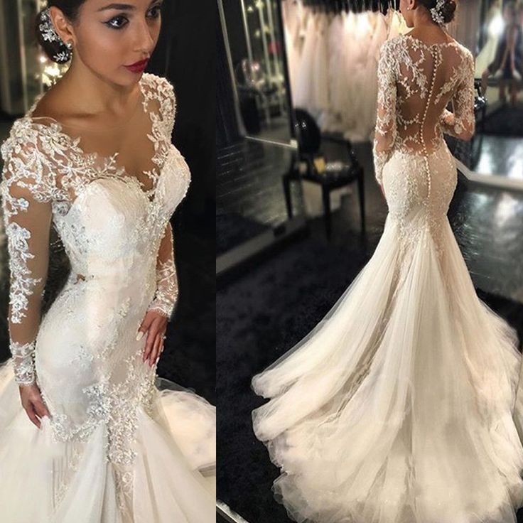 sexy wedding dresses luxury see through long sleeve sexy mermaid lace tulle wedding dresses,  wd0198 daraoco