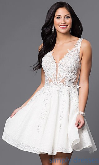 short white dresses short v-neck lace-applique homecoming party dress . mtwoqxz