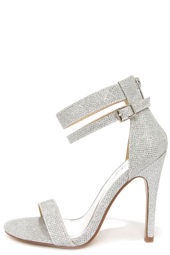 sparkly heels pretty glitter heels - silver heels - ankle strap heels - $29.00 wzojpke