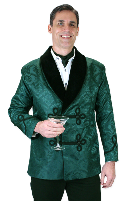 steampunk mens green floral shawl collar smoking jacket | gothic | pirate | pdxhmhn