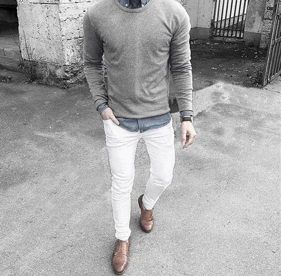 styles what to wear with mens white jeans outfits styles grey sweater blue hrgzsny