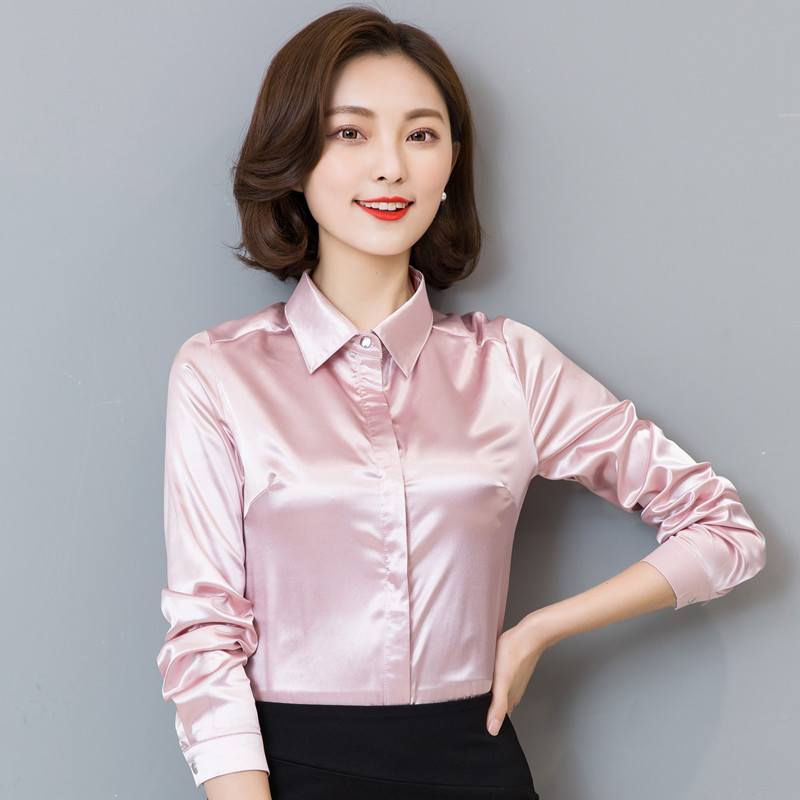 symorhouse women silk satin blouse button long sleeve lapel ladies office  work sciexgy