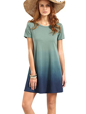 t shirt dress romwe womenu0027s tunic swing t-shirt dress short sleeve tie dye ombre dress (xx rykkshu