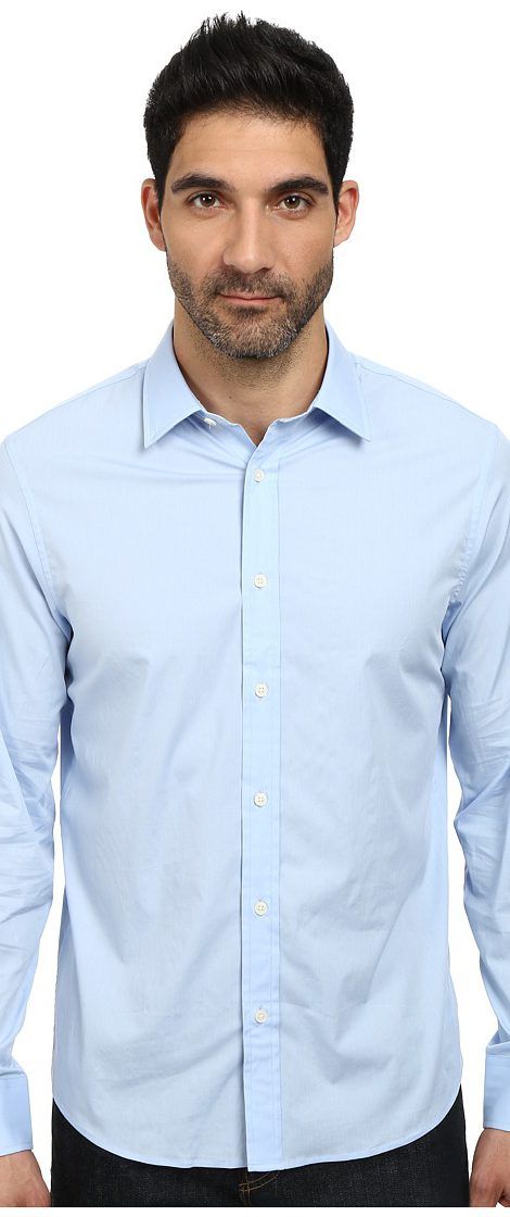 tailored shirts michael kors poplin tailored shirt (steel blue) menu0027s long sleeve button up buwdgxq