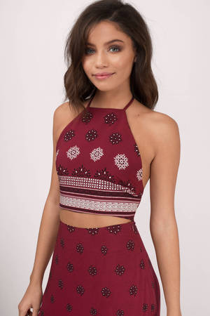 takes time wine print halter top ... gwhpkvq