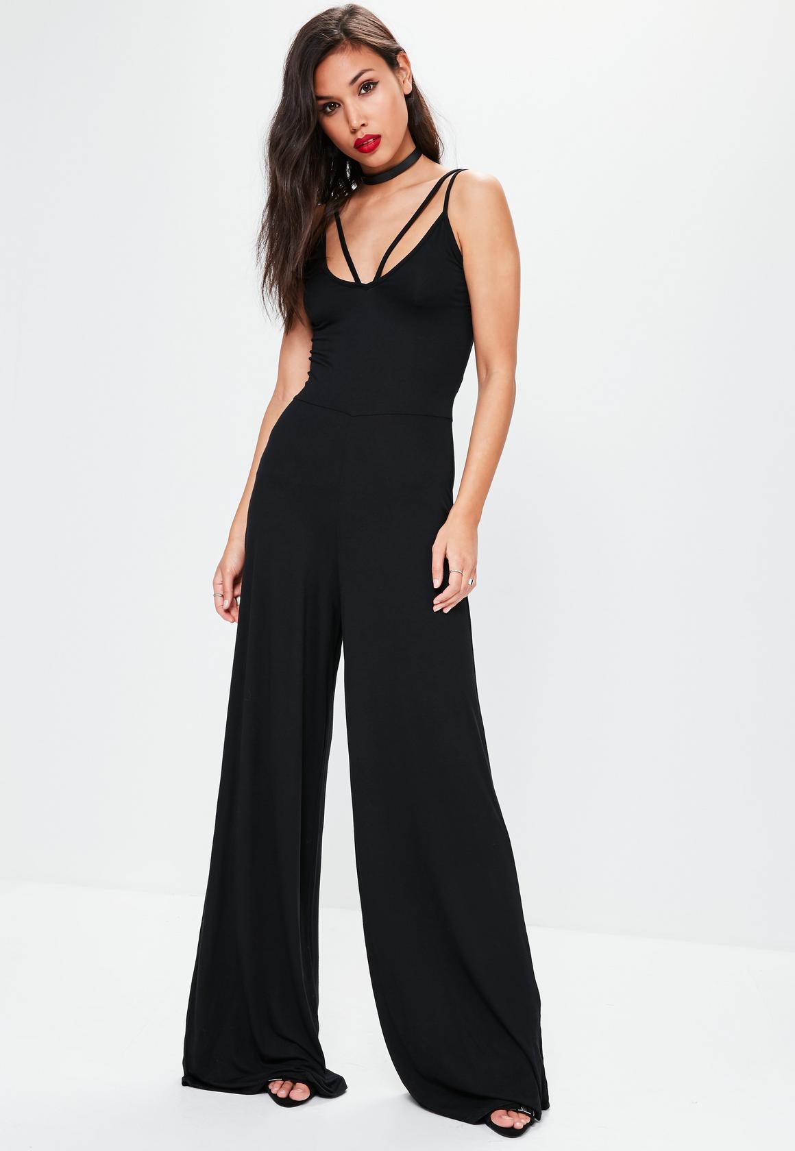 tall black harness wide leg jumpsuit eieflne