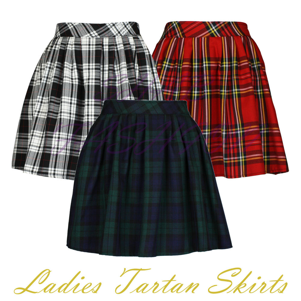 tartan skirt ladies womens elasticated waist tartan skater skirt uk size 6-14 | ebay ckwqzwr