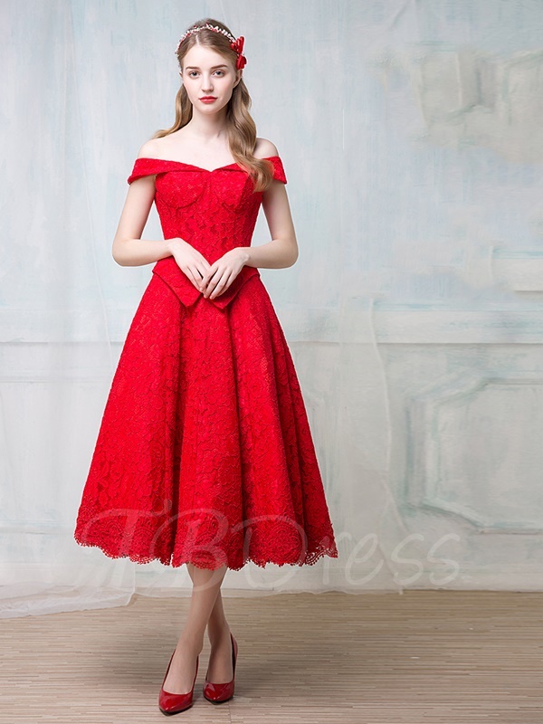 tea length dresses ... a-line off-the-shoulder tea-length lace cocktail dress ... lknqpzn