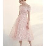 tea length dresses grace love beautiful pink applique lace tea length tulle formal dress ztwynjm