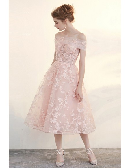 tea length dresses grace love beautiful pink applique lace tea length tulle formal dress ztwynjm