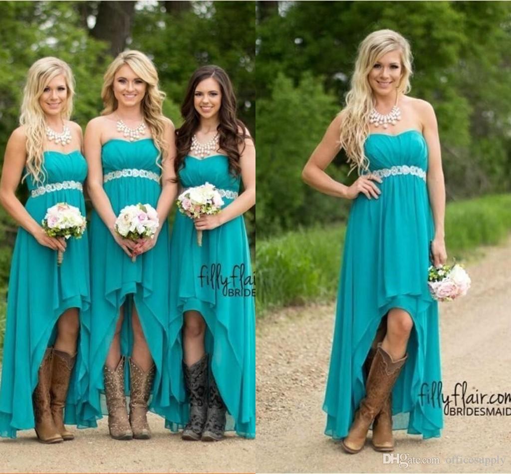 teal bridesmaid dresses cheap country bridesmaid dresses 2018 teal turquoise chiffon sweetheart  high low long wsvuywh
