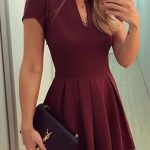 trendy dresses burgundy v-neck dress with high-waisted design from mobile - us$21.95  -yoins | avfowwk