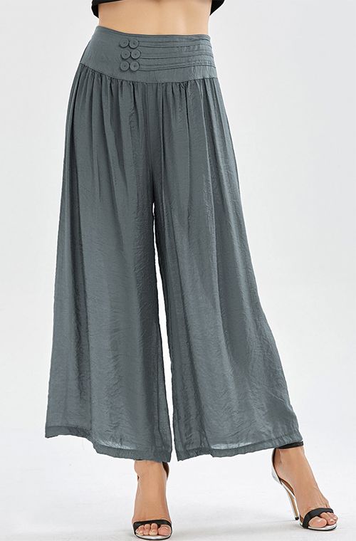 trousers for women high waisted button design wide leg pants wchfoak