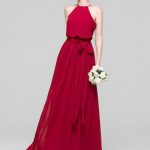 wedding party dresses a-line/princess scoop neck floor-length chiffon bridesmaid dress with bow( bndxfdd