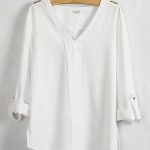 white blouse white plain epaulet v-neck long sleeve chiffon blouse payvfjt