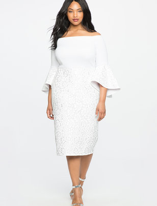 white plus size dresses lace ruffle sleeve off the shoulder dress txflamc