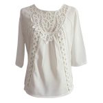 white tops fashion women loose blouse casual lace crochet chiffon 3/4 sleeve shirt tops-in dibhfam
