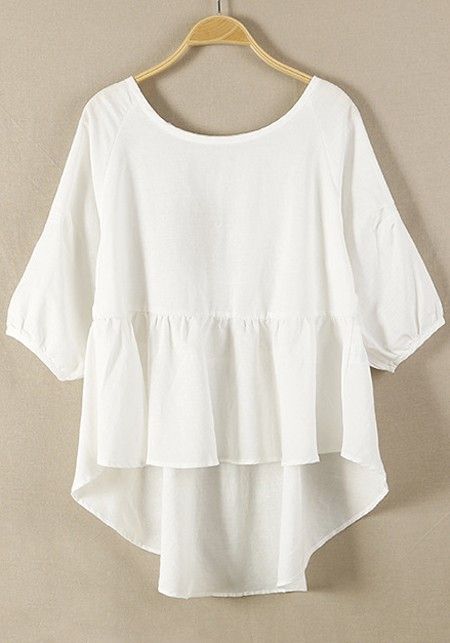 white tops white plain hem irregular loose cotton blend blouse vhxkpud