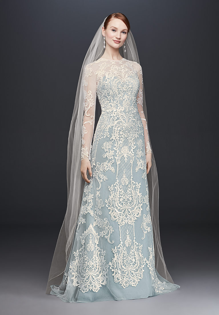 winter wedding dresses blue illusion lace long-sleeve sheath wedding dress hmxwtyt
