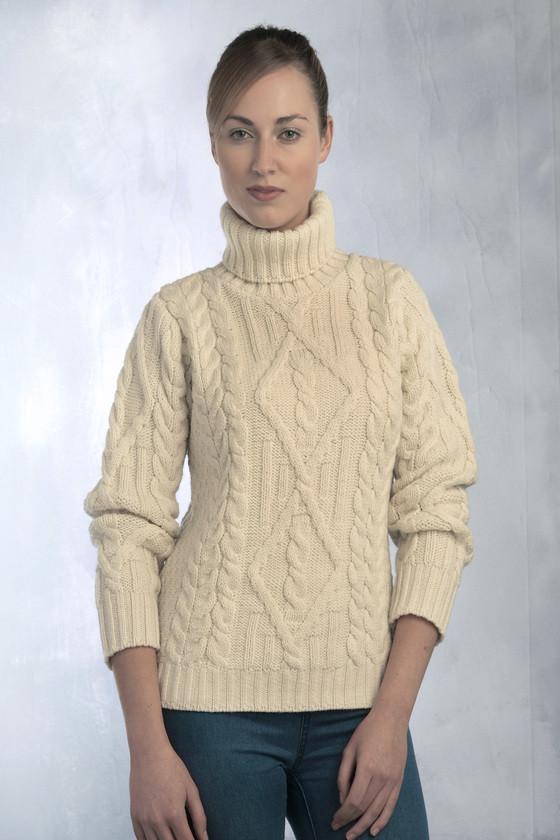 womenu0027s aran turtleneck sweater - natural zysfeem
