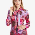 womenu0027s pink paisley fitted satin blouse - pussy bow rzqdlws