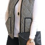 womens puffer vest merokeety womens slim fall quilted herringbone puffer vest with zipper xs  black/white hzypaod