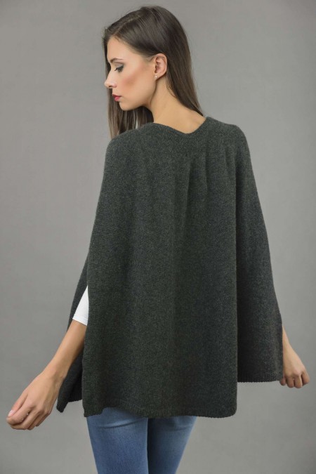 ... pure cashmere plain knitted poncho cape in charcoal grey 4 ... hhngqxt