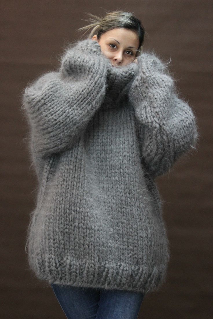 10 strands hand knit mohair sweater gray fuzzy turtleneck jumper jersey 2 6 duzwhbn