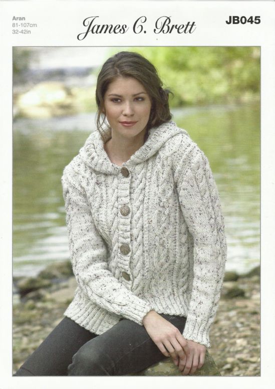 aran knitting patterns james c brett ladies hooded jacket in aran with wool knitting pattern exydxwg