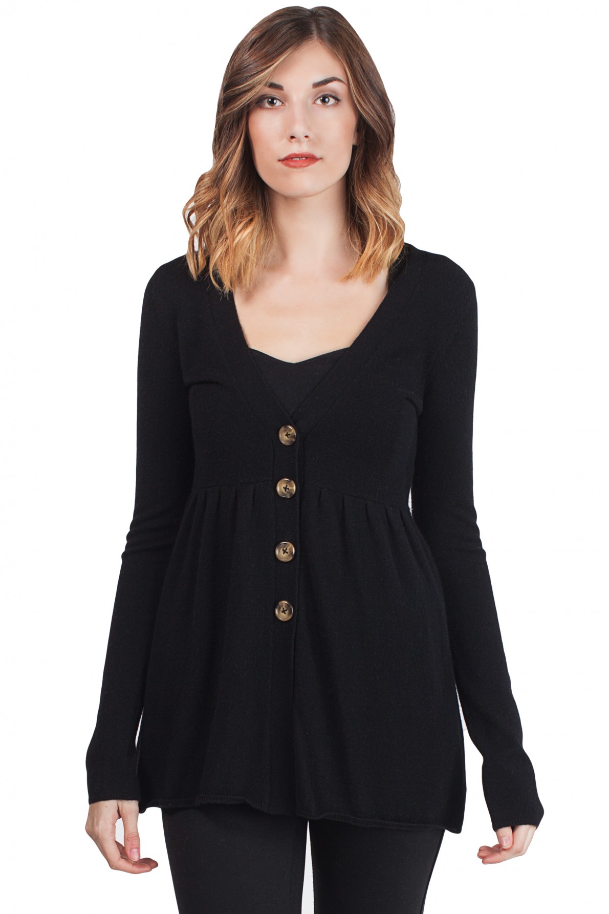 black cashmere deep v neck empire long sleeve tunic cashmere cardigan front gpxyuin