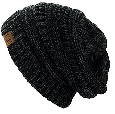 c.c trendy warm chunky soft stretch cable knit beanie skully (2 tone bkcvndi