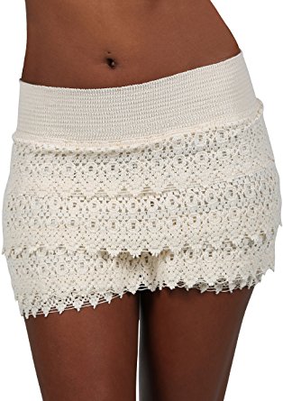 cotton natural womenu0027s lace crochet shorts beach miniskirts (small, beige) mvdcnzz