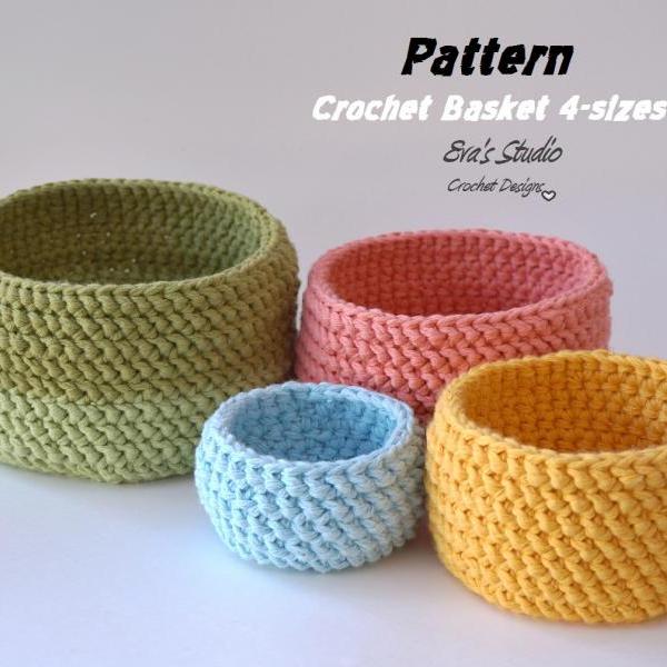 crochet basket pattern crochet basket - 4 sizes, crochet pattern, easy, crochet pattern pdf, great zbhmjae