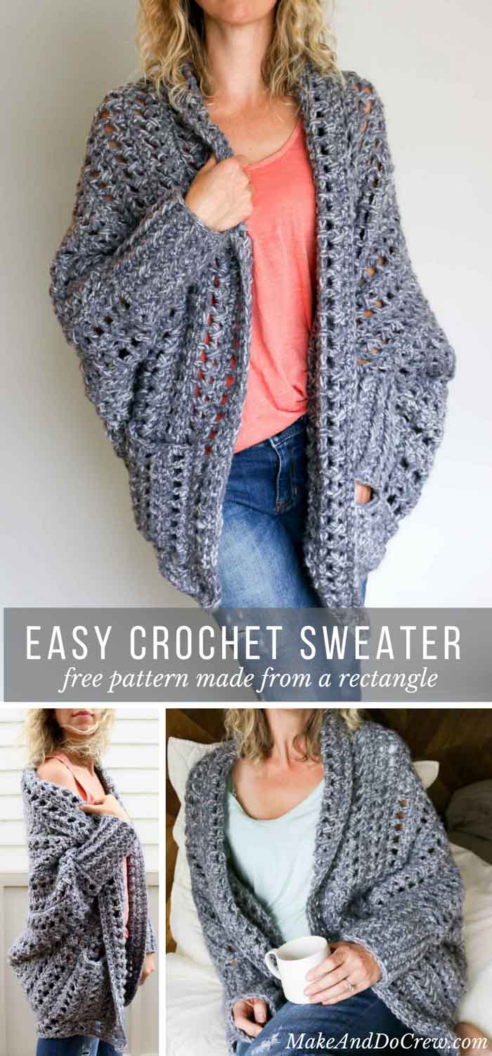 crochet cardigan creatively constructed from a simple rectangle, this flattering chunky crochet  sweater comes jwgmpcs