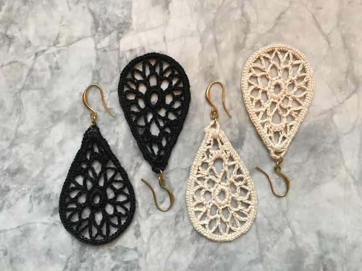 crochet earrings small crocheted lace teardrop earrings black or by anatraco cnsxdtw