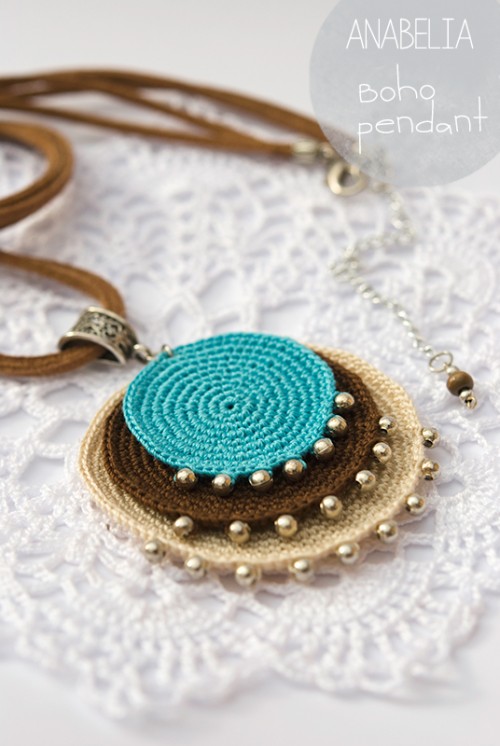 crochet jewelry boho turquoise crochet pendant by anabelia urzansq