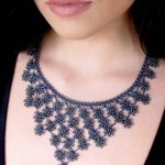 crochet jewelry midnight blue petals cascade crochet necklace - silk and wool crochet - beaeqhc