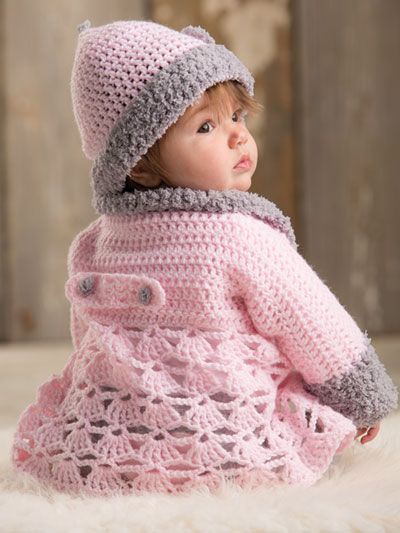 crochet kids this adorable pink sweater features a plush collar and cuffs crocheted in a madktby