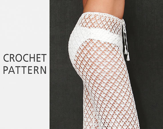 Crochet pants crochet pants pattern, lace pants pattern, boho crochet pattern, summer  woman trousers, hzuicck