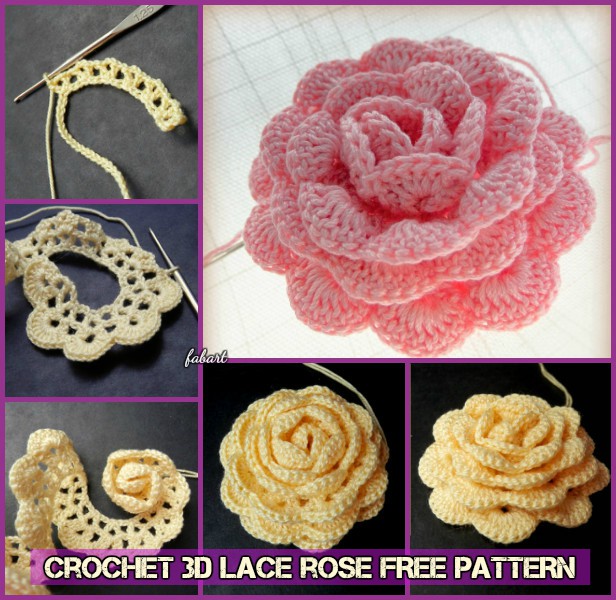 crochet rose pattern diy crochet 3d rose lace rose free pattern forssws