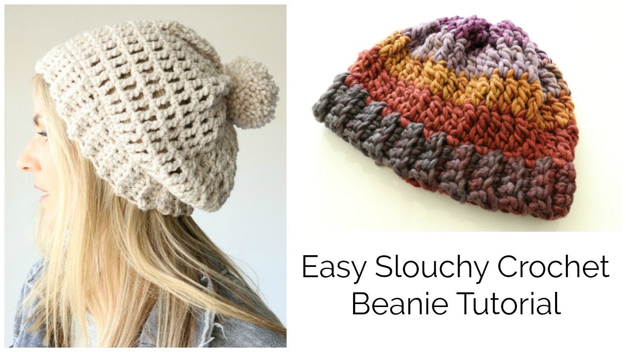 easy slouchy crochet beanie tutorial - treble stitch ziwtykk