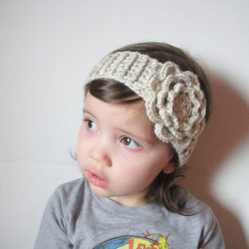 girls crochet headbands toddler girls crochet headband in oatmeal with large rose, ready to ship. zmoxnar